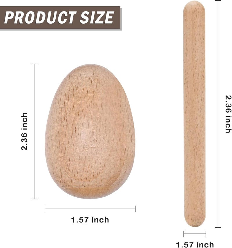 GOGHOST Wood Percussion Instruments, 1 Pair 8 Inches Rhythm Stick Mallets, 1 Pair Wooden Egg Shakers and 1 Storage Bag for Easter Party or Christmas Stocking Stuffers Gifts Musical Instrument - Image 3